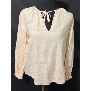 Cloth & Stone Washed Linen Top Womens Small Spanish Rose Peasant Boho Blouse